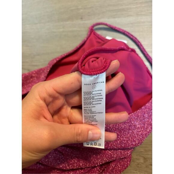 Good American Shimmer Pink Hawaiian One Strap Swimsuit Size XL NWT - Picture 4 of 4